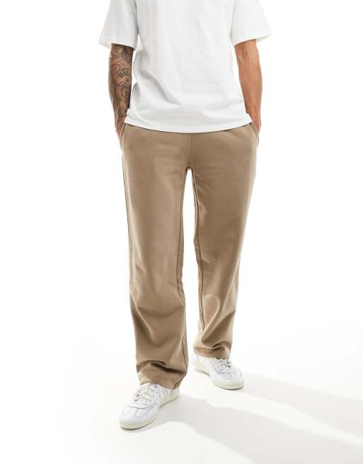 ASOS DESIGN wide leg trackies with side taping in stone, 3 of 5