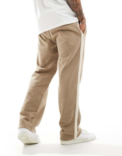 ASOS DESIGN wide leg trackies with side taping in stone, 5 of 5