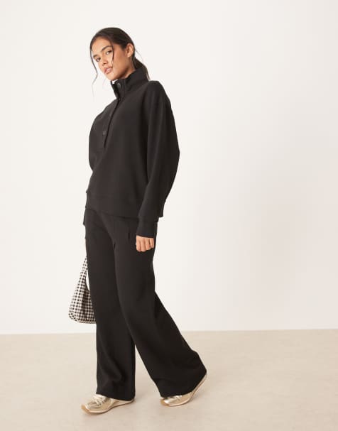 ASOS DESIGN wide leg trackies with tuck detail in green (part of a set) - view 1