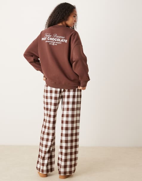 ASOS DESIGN wide leg trouser and sweater set in hot chocolate print - view 1