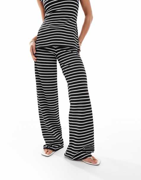 ASOS DESIGN wide leg trouser co ord in black stripe - view 1