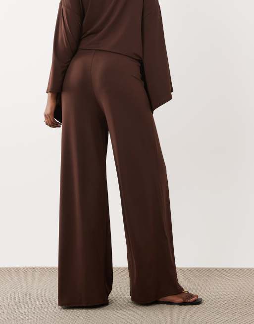 ASOS DESIGN wide leg trouser co-ord in brown, 2 of 5