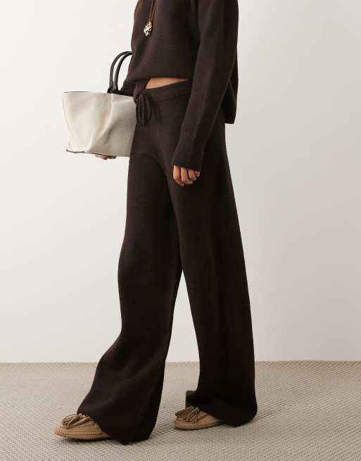 ASOS DESIGN wide leg trouser co-ord in chocolate, 2 of 5