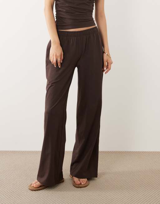 ASOS DESIGN wide leg trouser co-ord in chocolate, 2 of 5