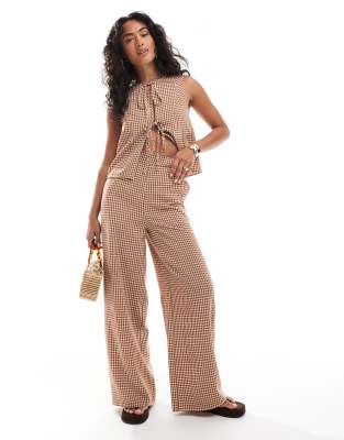 ASOS DESIGN wide leg trouser co-ord in gingham - view 1
