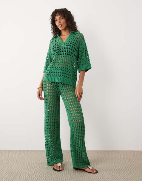 ASOS DESIGN wide leg trouser co-ord in green - view 1