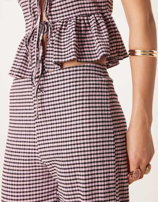 ASOS DESIGN wide leg trouser co-ord in pink and black gingham, 2 of 5