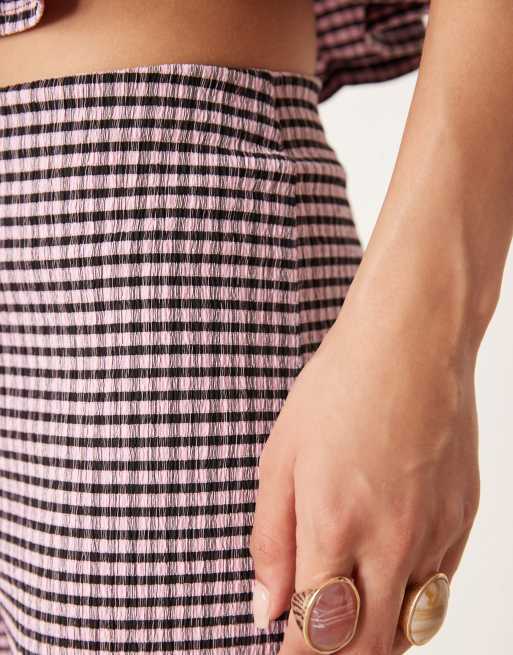 ASOS DESIGN wide leg trouser co-ord in pink and black gingham, 4 of 5