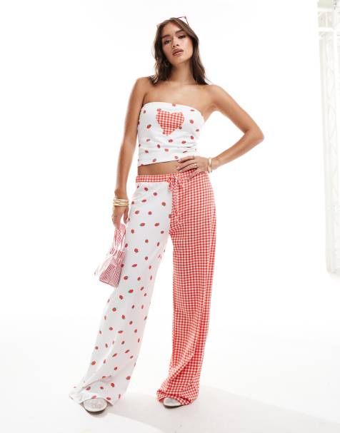 ASOS DESIGN wide leg trouser co-ord in strawberry print - view 1