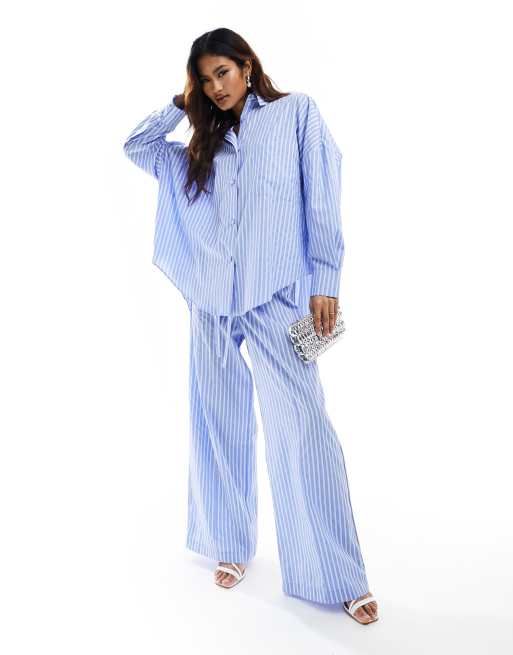 ASOS DESIGN striped wide leg trouser in light blue