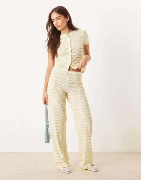 ASOS DESIGN wide leg trouser co-ord in yellow stripe - view 1