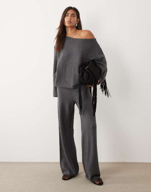 ASOS DESIGN baby tee and mini skirt with wool co-ord in charcoal, 4 of 6