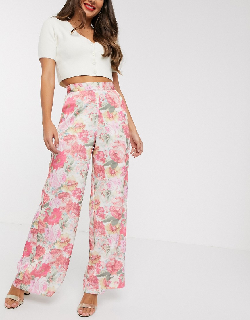 ASOS DESIGN wide leg trouser in blurred floral print-Multi