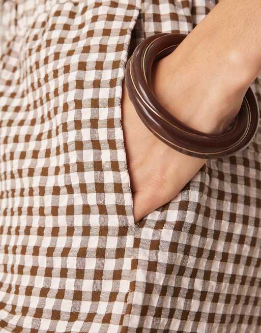 ASOS DESIGN wide leg trouser in brown gingham, 4 of 5
