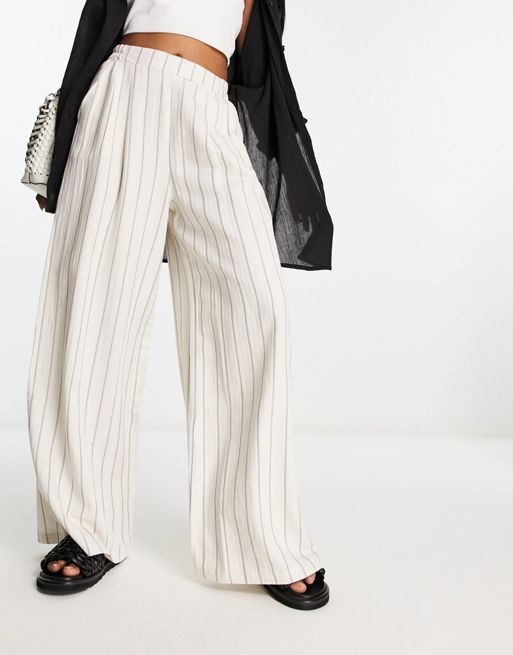 ASOS DESIGN wide leg trouser in cream and black stripe | ASOS