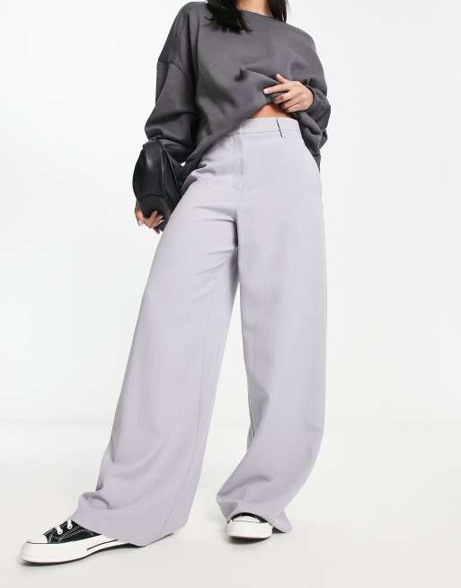 ASOS DESIGN textured wide leg trouser in grey