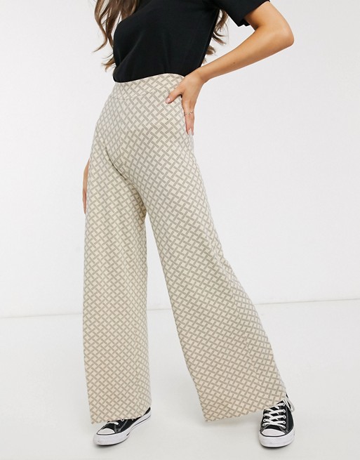 ASOS DESIGN wide leg trouser in grid check print