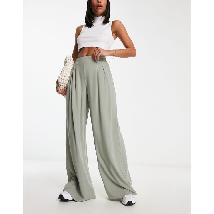 ASOS DESIGN soft touch legging with wrap waistband detail in sage