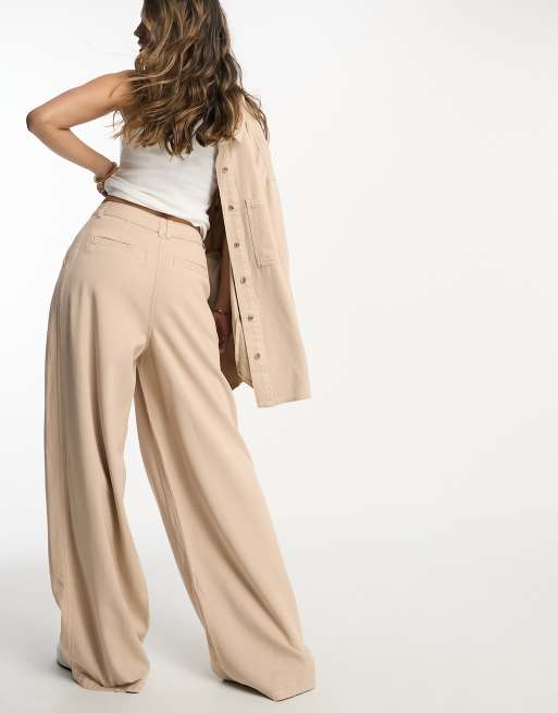 ASOS DESIGN casual wide leg trousers in beige