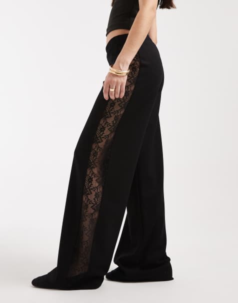 ASOS DESIGN wide leg trouser with lace panel in black - view 1