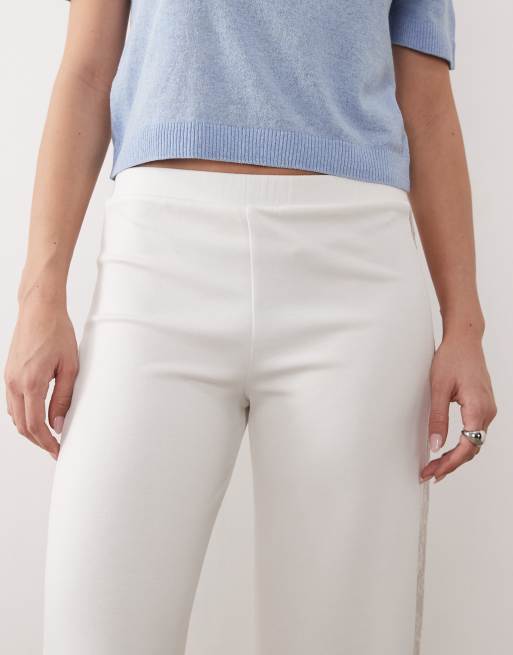 ASOS DESIGN wide leg trouser with lace panel in cream, 3 of 5