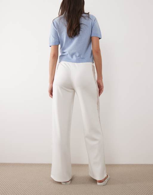 ASOS DESIGN wide leg trouser with lace panel in cream, 5 of 5