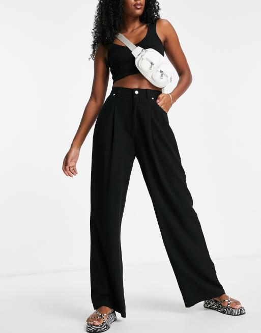 ASOS DESIGN wide leg trouser with linen in black