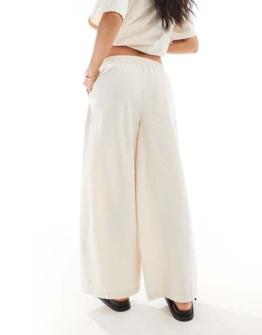 ASOS DESIGN wide leg trouser with linen in neutral, 3 of 5