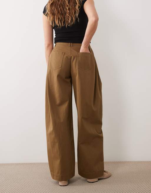 ASOS DESIGN wide leg trouser with pleated side in tan, 5 of 5