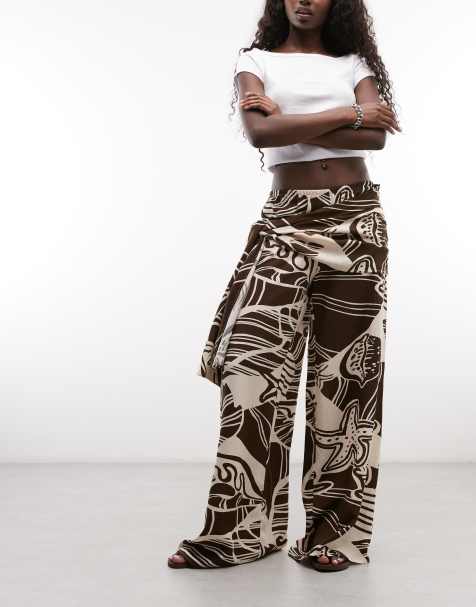 ASOS DESIGN wide leg trouser with scarf detail in conversation print - view 1