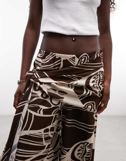 ASOS DESIGN wide leg trouser with scarf detail in conversation print, 3 of 5