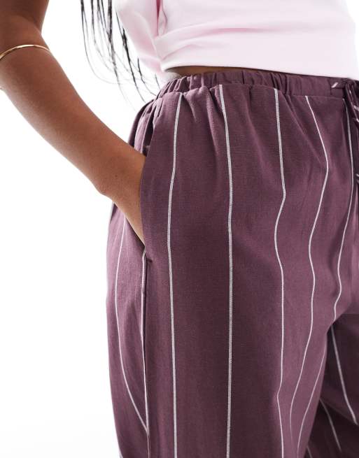 ASOS DESIGN wide leg trousers in burgundy stripe, 3 of 5