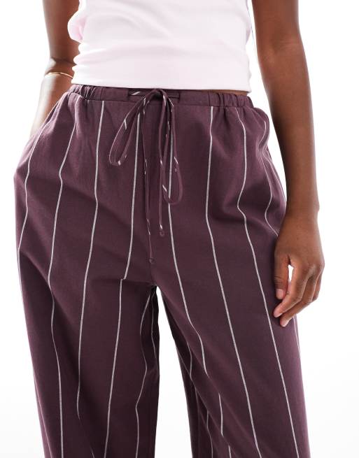 ASOS DESIGN wide leg trousers in burgundy stripe, 5 of 5