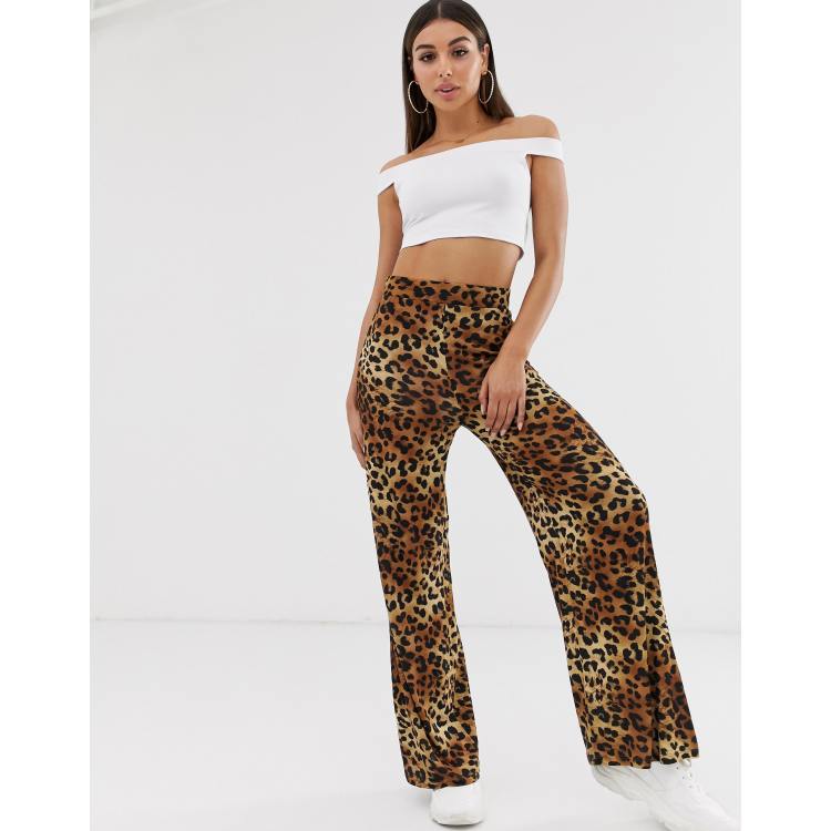 ASOS DESIGN Petite flare pants in leopard print