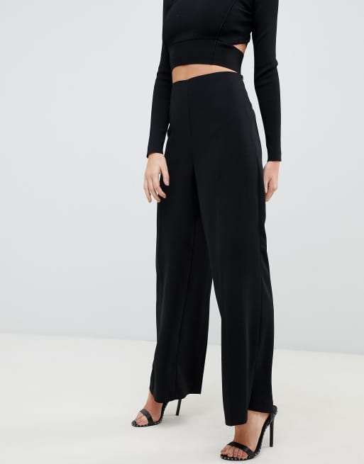 ASOS DESIGN clean split side wide leg pants in black