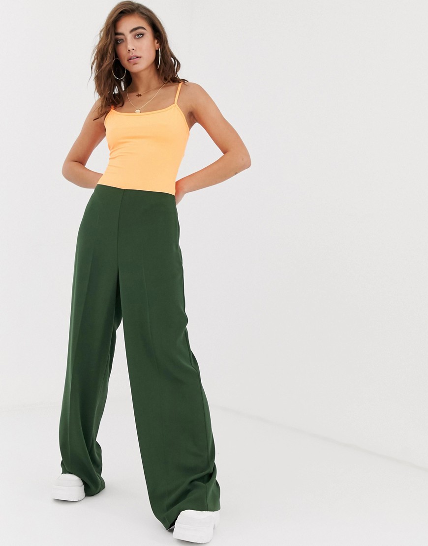 ASOS DESIGN wide leg trousers with clean high waist-Green