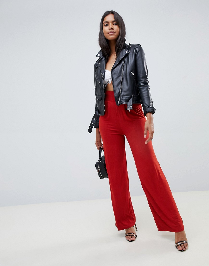 ASOS DESIGN wide leg trousers with deep waistband-Red
