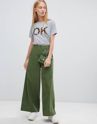 khaki wide leg jeans
