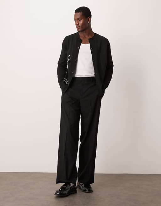 ASOS DESIGN wide leg tuxedo suit pants in black | ASOS ASOS DESIGN wide leg tuxedo suit pants in black | ASOS