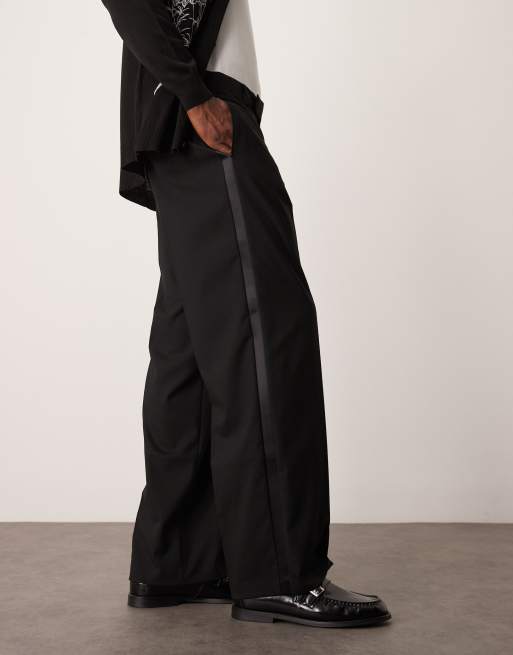ASOS DESIGN wide leg tuxedo suit pants in black | ASOS