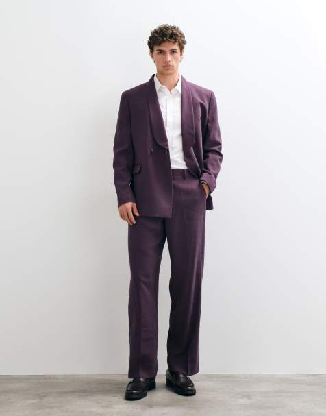 ASOS DESIGN wide leg tuxedo suit pants in dark purple - view 1