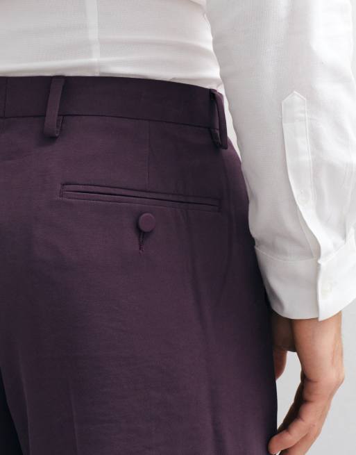 ASOS DESIGN wide leg tuxedo suit pants in dark purple, 4 of 5