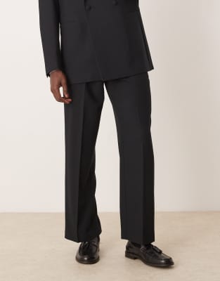 ASOS DESIGN wide leg tuxedo suit pants in black texture