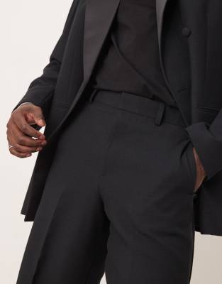 ASOS DESIGN wide leg tuxedo suit pants in black texture