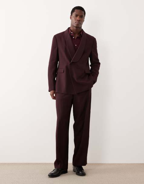 ASOS DESIGN wide leg tuxedo suit trousers in burgundy