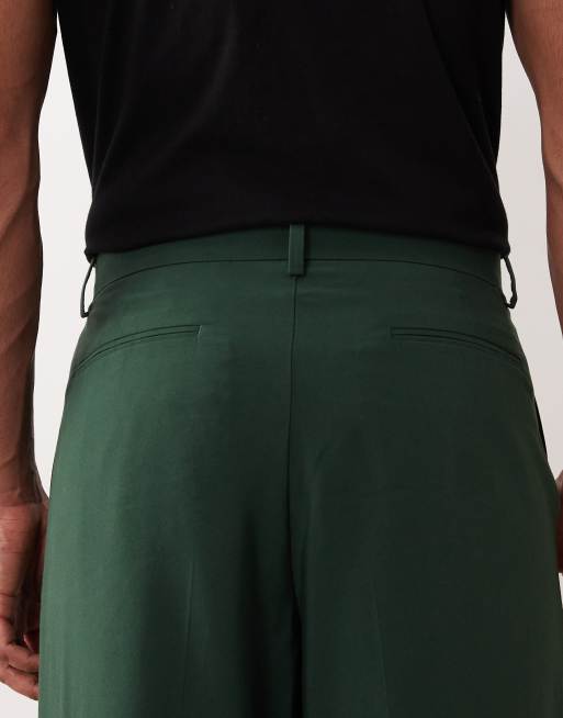 ASOS DESIGN wide leg tuxedo suit trousers in dark green, 4 of 5