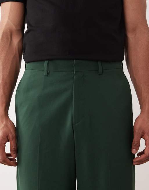 ASOS DESIGN wide leg tuxedo suit trousers in dark green, 5 of 5