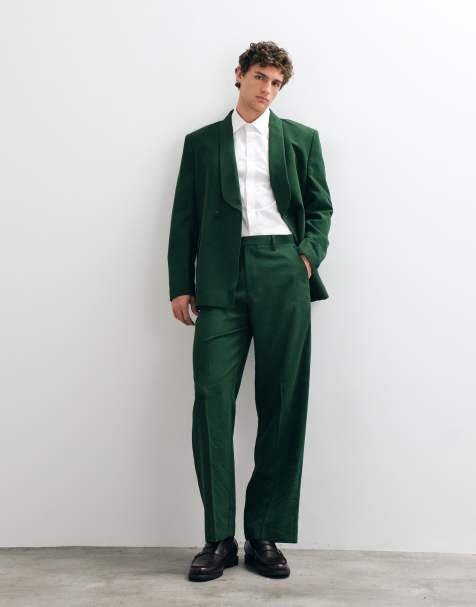 ASOS DESIGN wide leg tuxedo suit trousers in dark green - view 1