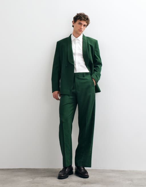 ASOS DESIGN Double Breasted Wrap Regular Fit Suit Jacket & Wide Leg Tuxedo Suit Trousers in Dark Green, 3 of 3