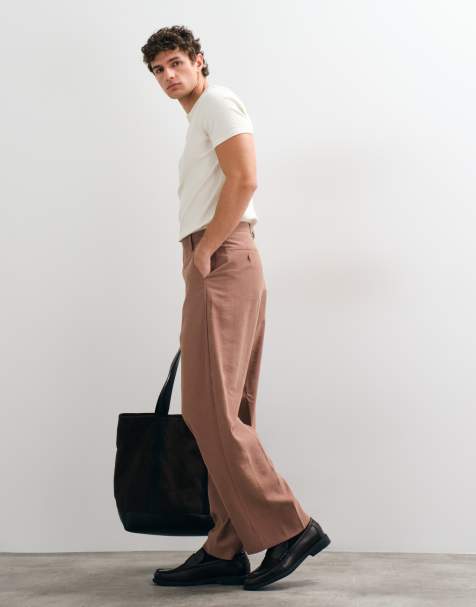 ASOS DESIGN wide leg tuxedo suit trousers in dark pink - view 1